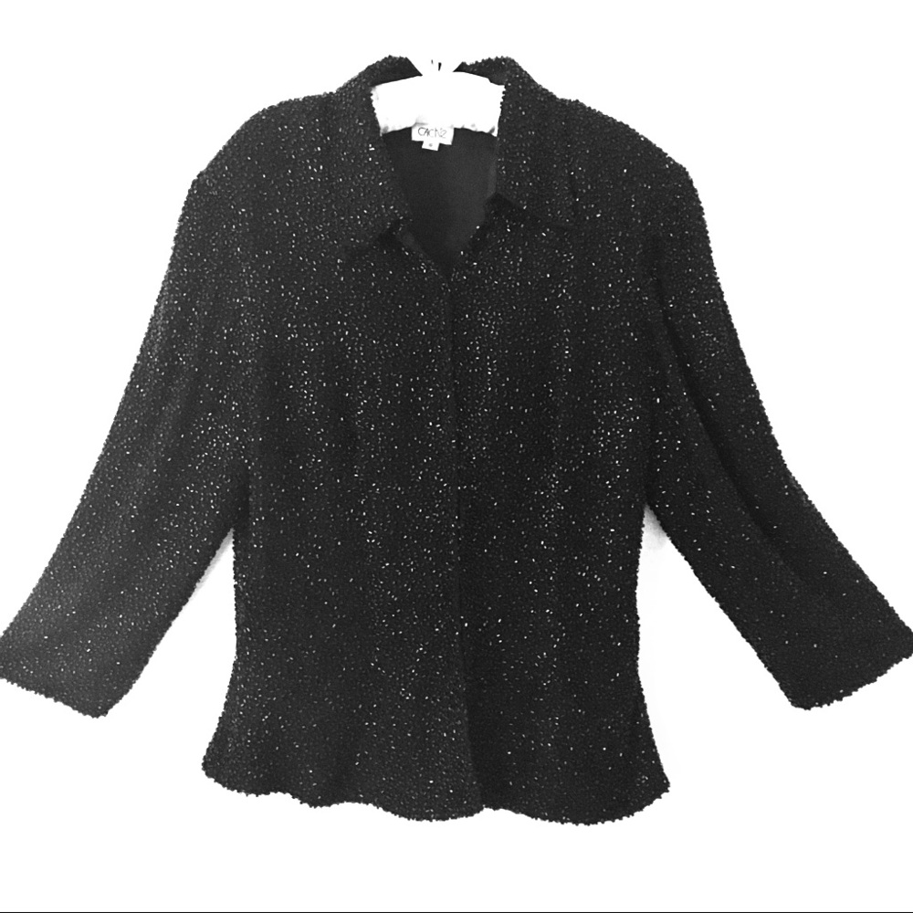 Black Silk Beaded 3/4 Sleeve Jacket